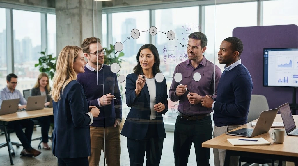 Startup team measuring AI automation ROI