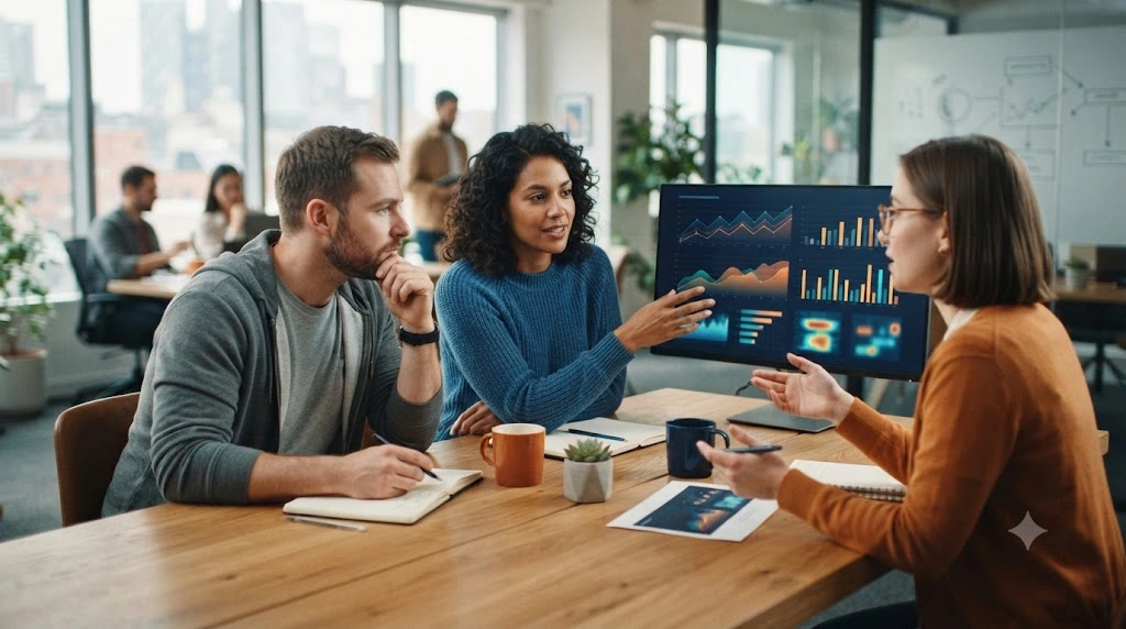 SaaS team reviewing pilot customer results
