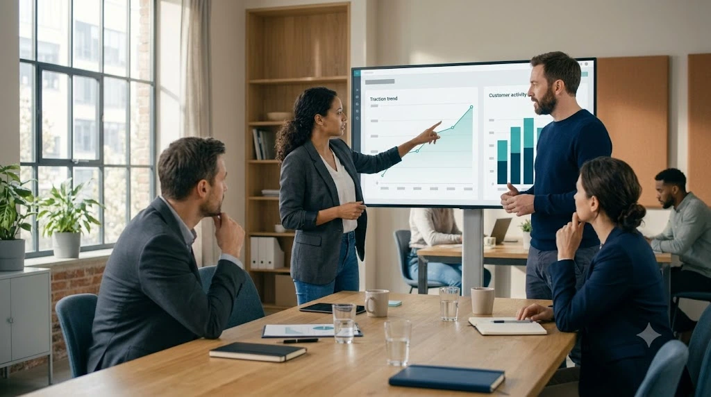Founder showing startup traction to pre-seed investors