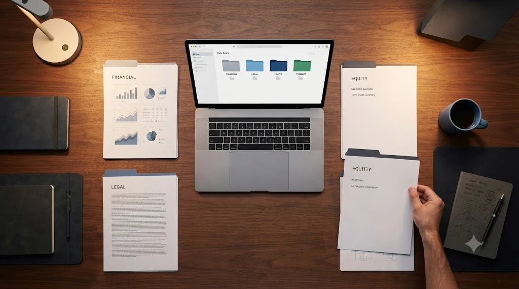 Organized startup investor data room documents