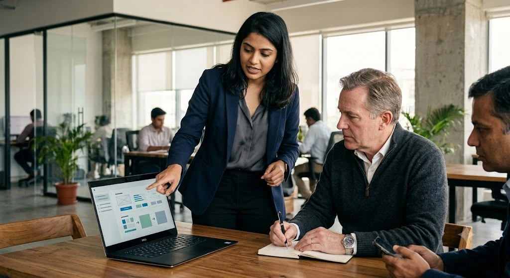 Founder demonstrating a working MVP to pre-seed investors