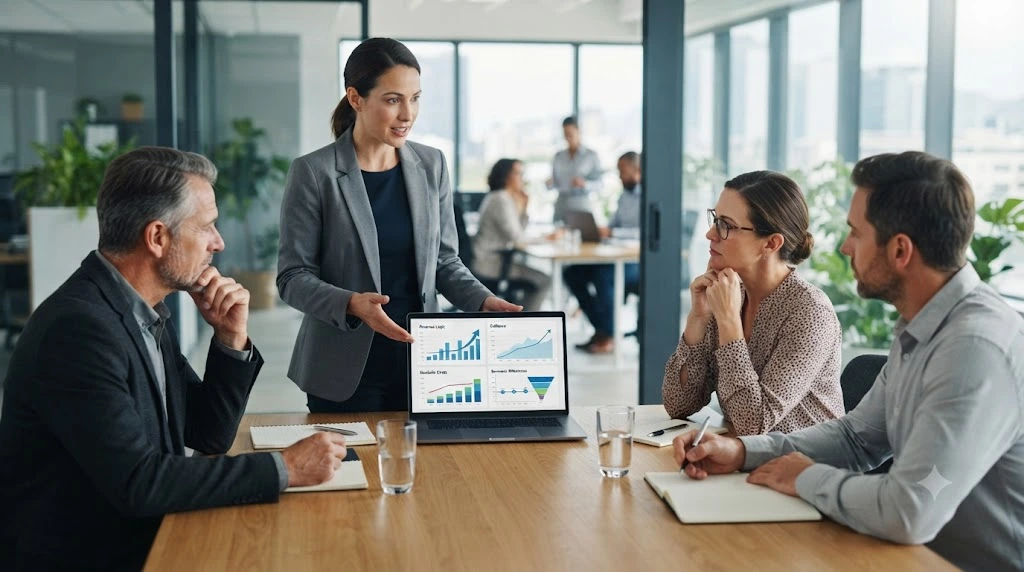 Investors reviewing startup financial projections and assumptions