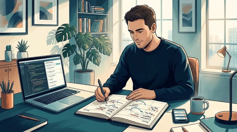 Solo SaaS founder reviewing a weekly plan that no longer matches the real workload