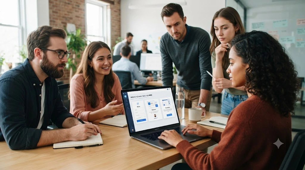 Team testing a user onboarding flow before product launch